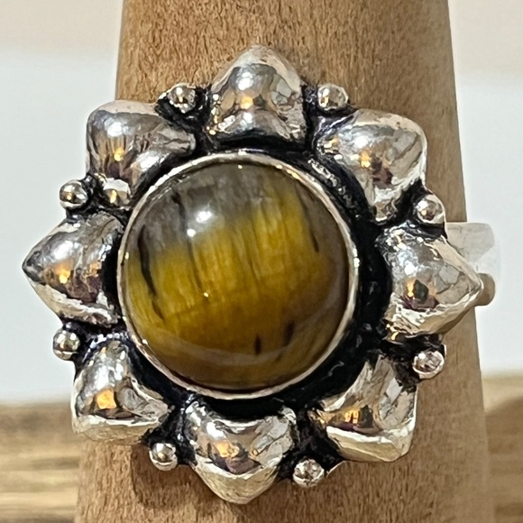 TIGERS EYE GEMSTONE RING STAMPED 925 SILVER PLATED SIZED 9 - Picture 9 of 9